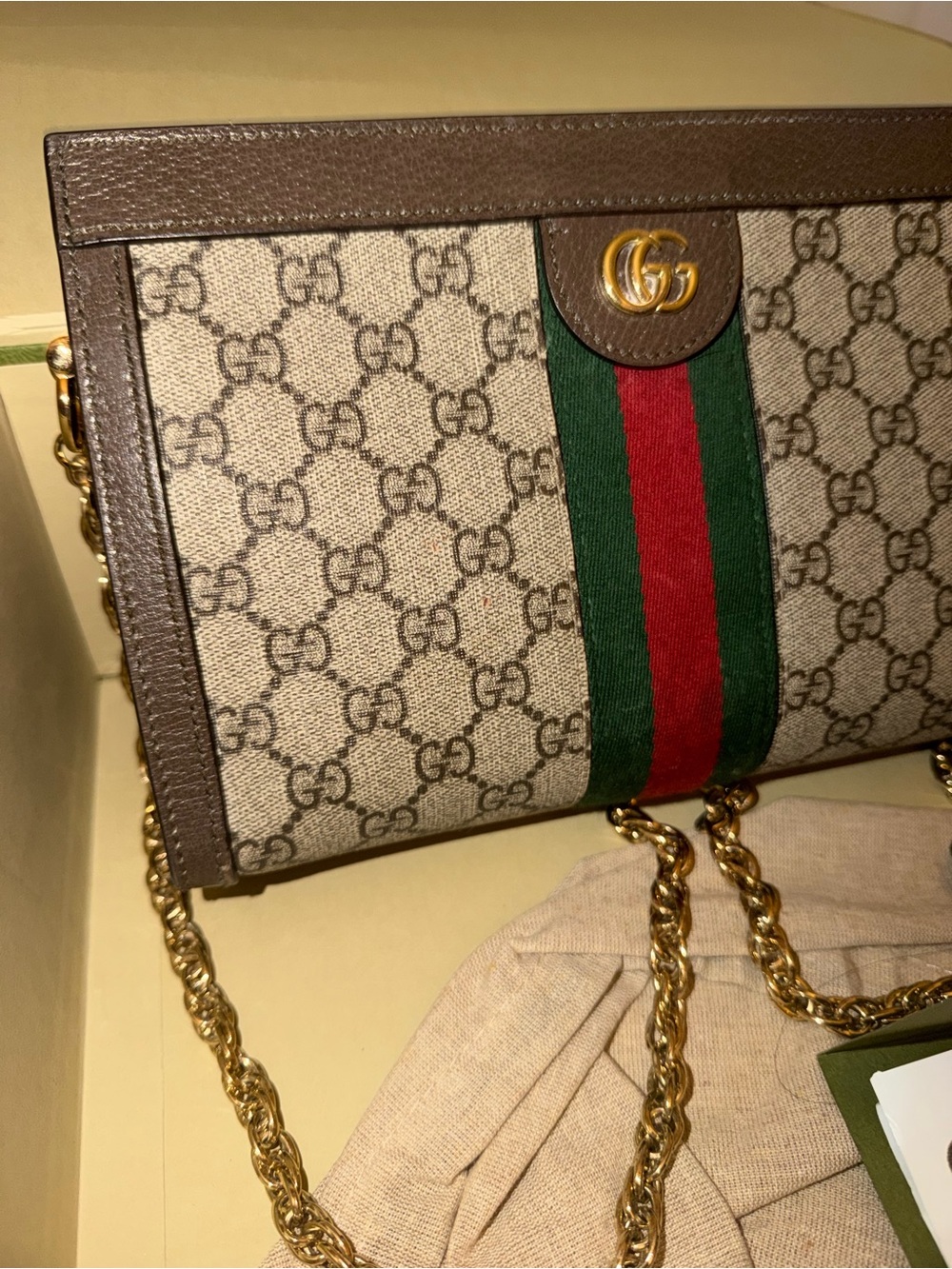 Gucci Brown GG Canvas Shoulder Bag with Green-Red Web Stripe - Picture 8 of 10